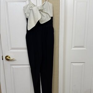 Express Black and Cream Bow Jumpsuit